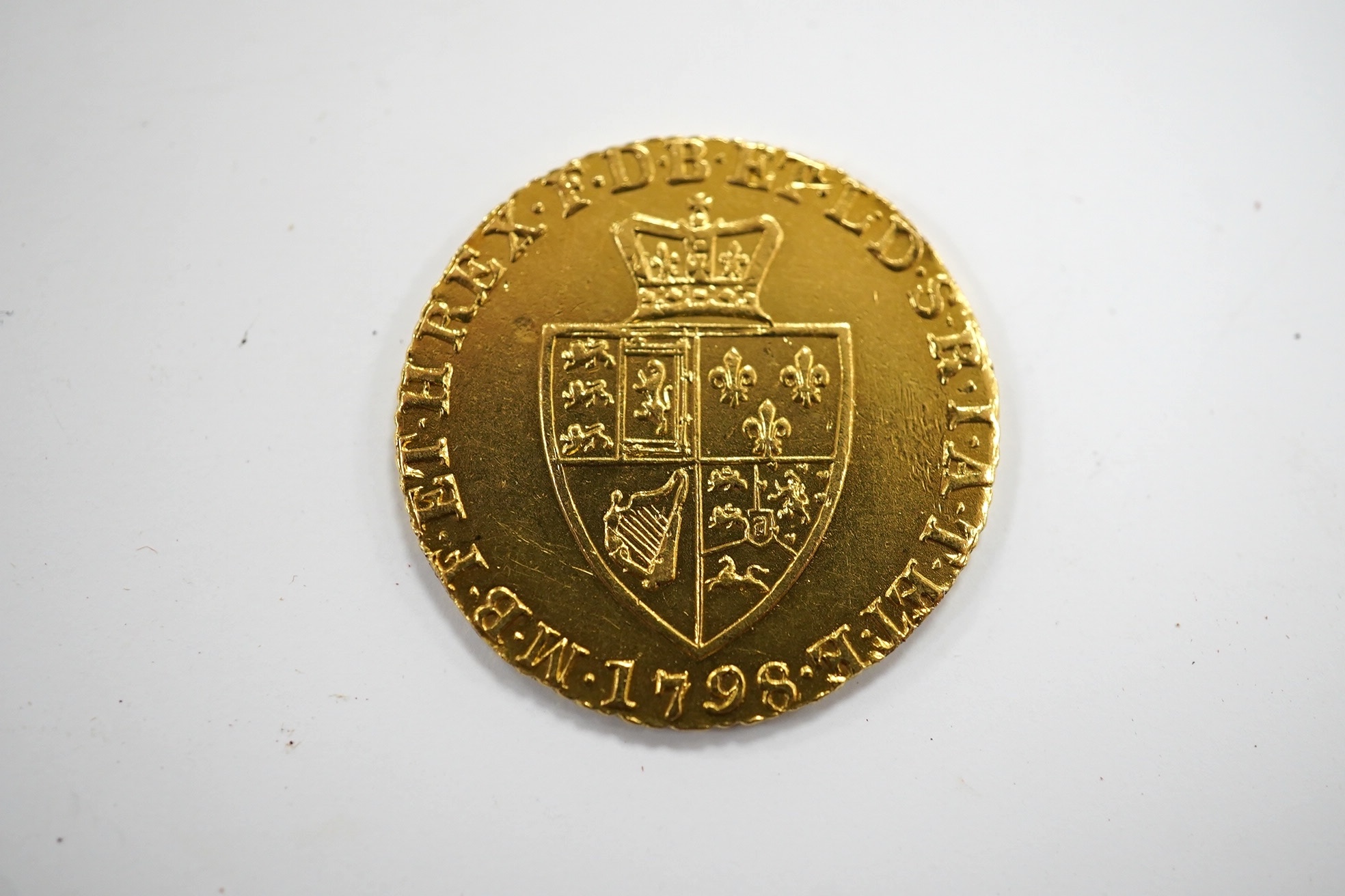 British gold coins, George III, gold half guinea 1798, about fine